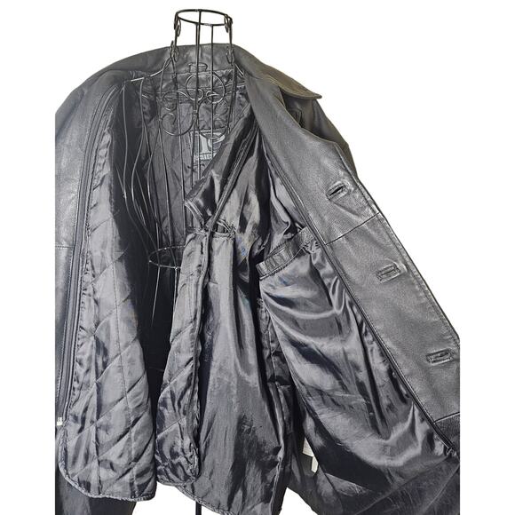 PELLE CUIR Black Smooth Leather COAT Lining Men's size XL Gift - Picture 3 of 10